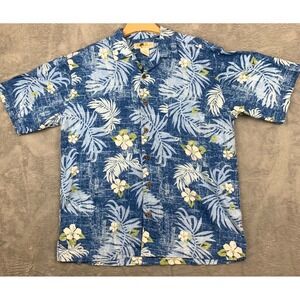 Joe Marlin Blue Floral Hawaiian Shirt Men's XL Cotton Rayon‎ Aloha Print